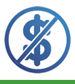Icon - small blue circle with a dollar sign crossed out in the center