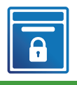 Icon - Small blue square graphic of a bank safe with a padlock superimposed.