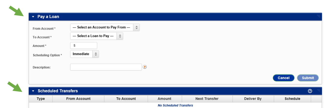 Set up One-time or Recurring Loan Payments Image with Green Arrows