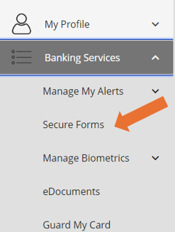 Online Banking Request a Debit Card Screen Shot